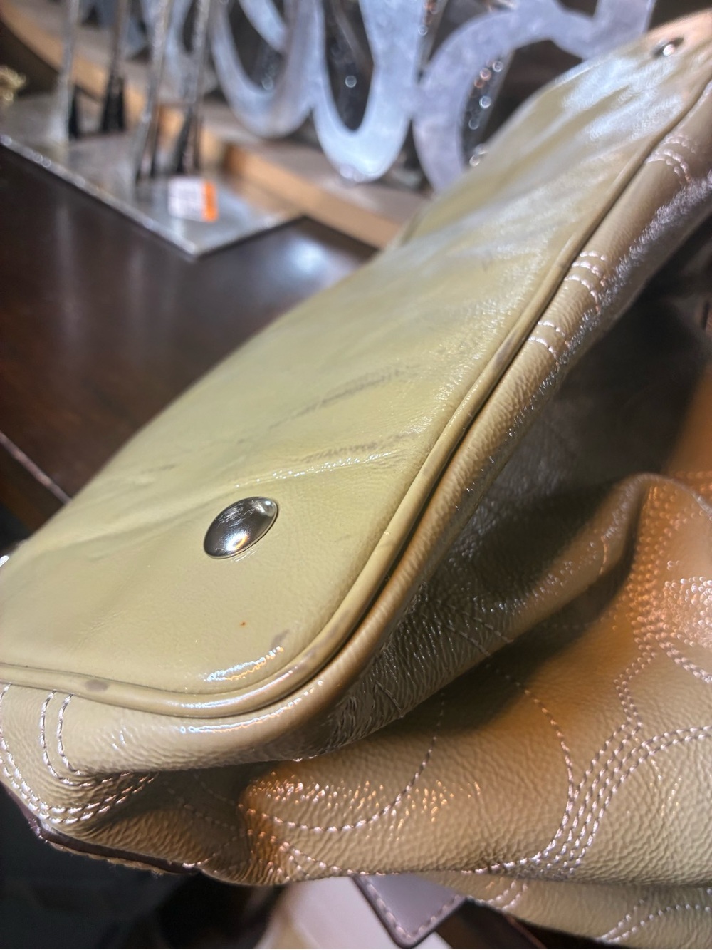 Coach Kiss-lock Patent Leather Tote, khaki Green - Picture 11 of 16